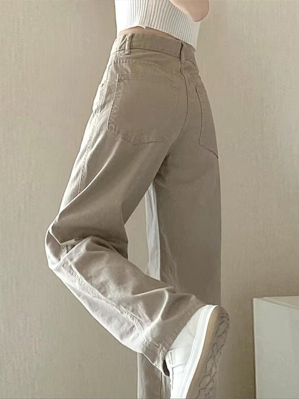 High-Waisted Narrow Straight-Leg Jeans for Women Loose 2024 Spring & Fall New Slim Tall Floor-Length Pants Pure Color Simple