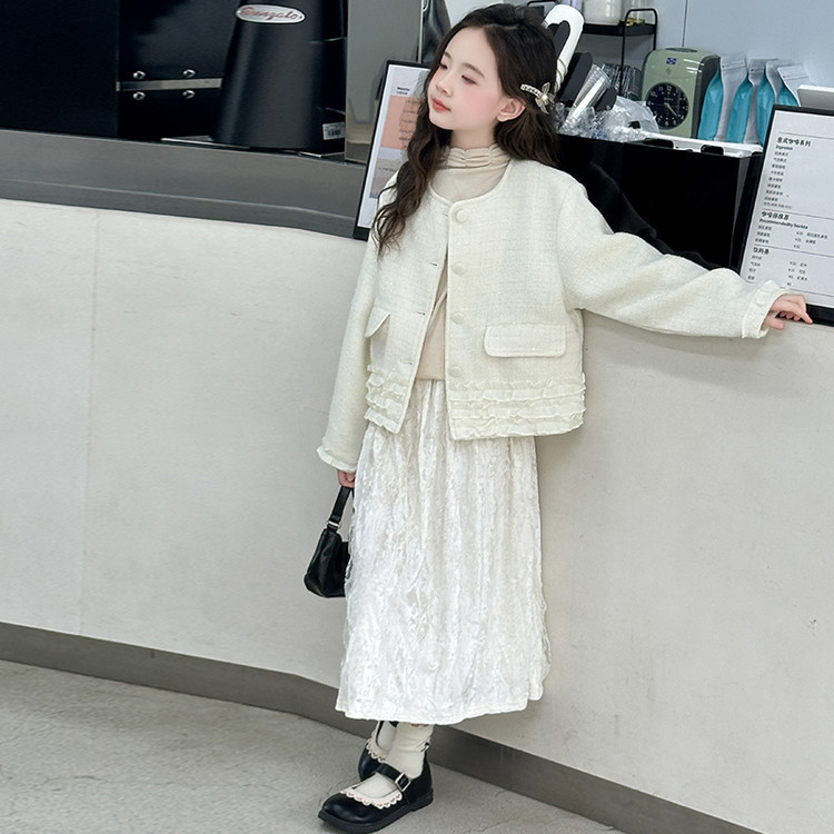 女童2025年秋季新款蕾丝花边小香风外套女孩甜美单排扣小西服上衣|undefined