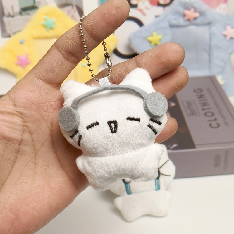 Headphone Cat Plush Doll Keychain Cartoon Cute Cat Backpack Pendant Creative Birthday Gift Ornament