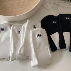 漫画刺繍小さな目靴下女性ストッキングins潮夏薄いカップルスポーツネット赤春秋ミドルストッキング