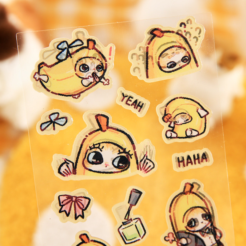 Yoyo Brin Etiqueta de hoja plana con rejilla Cat Dimension Diversión Etiqueta engomada creativa Paquete de emoji Etiqueta engomada de decoración de gatitos