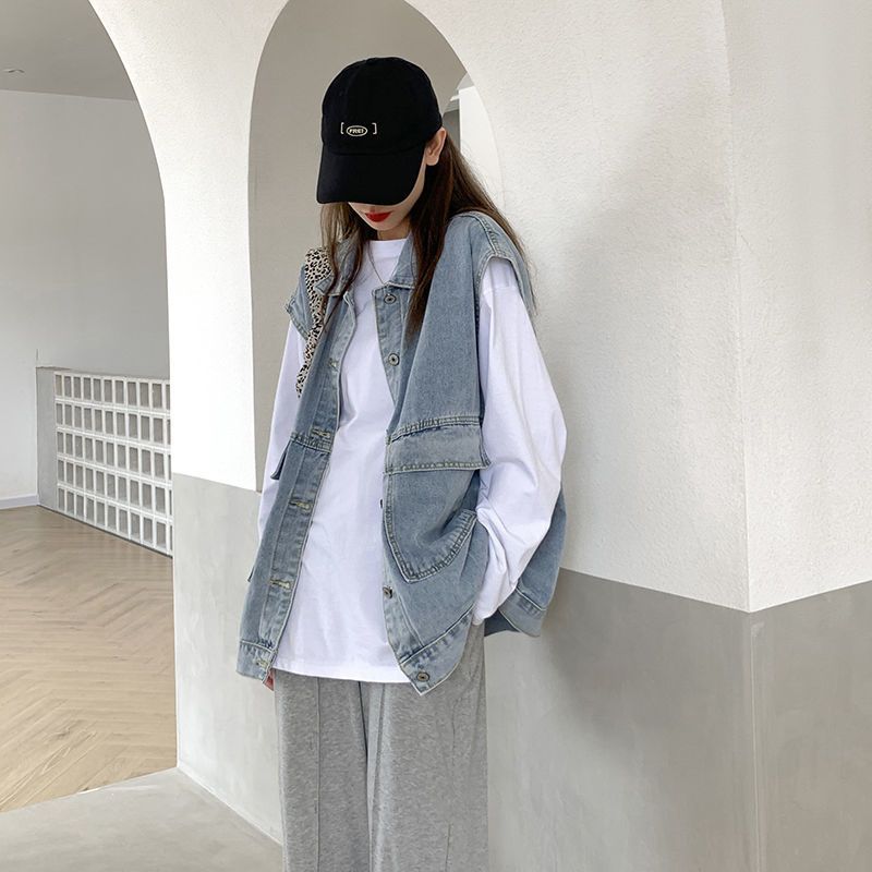 Autumn Denim Vest Women's Early Autumn New Retro Loose Sleeveless Outer Wear Spring and Autumn Thin Jacket Suit Summer