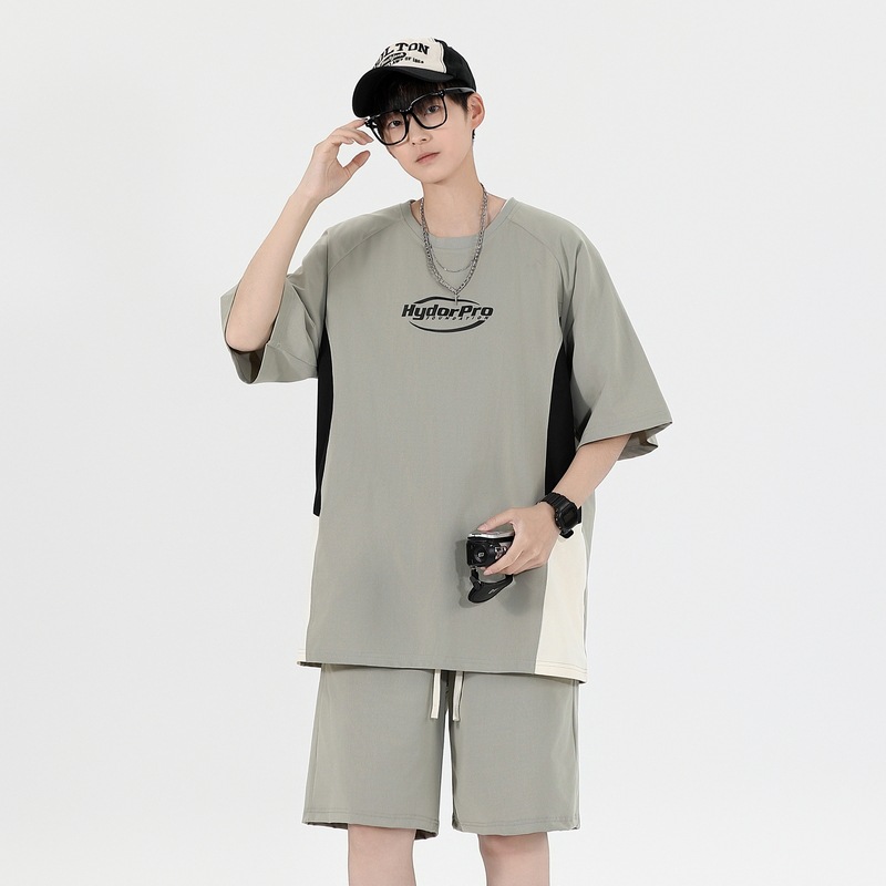 Traje deportivo suelto de estilo chino Camiseta de manga corta helada de verano para hombre Traje de pantalones cortos casuales de gran tamaño ligero y transpirable