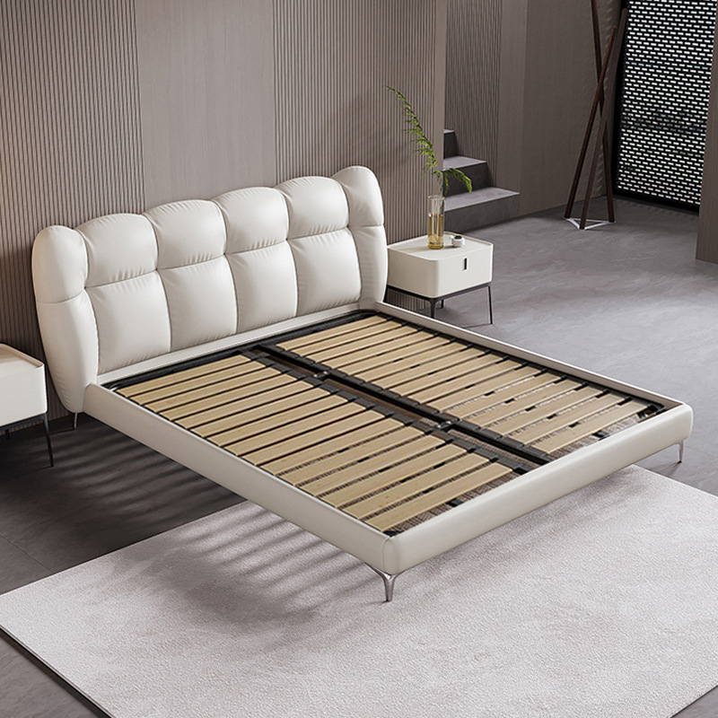 Italiano minimalista cama de cuero genuino moderna cama doble dormitorio principal 1,8 m primera capa de piel de vaca cama suave bolsa de boda cama diseñador