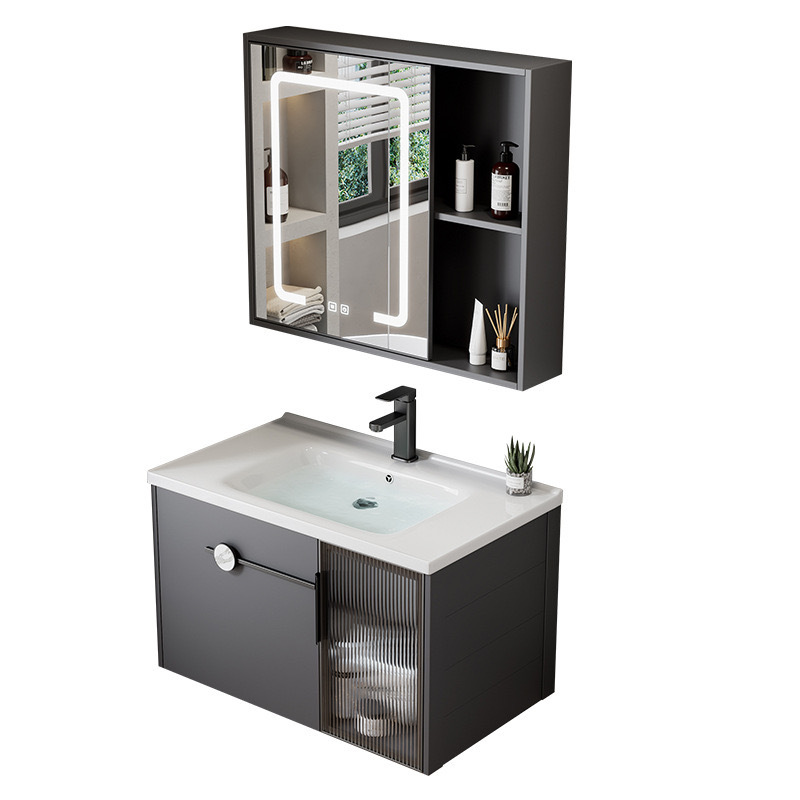 Espacio transfronterizo armario de baño de aluminio baño combinado hotel lavabo de cerámica lavabo de una pieza armario de lavabo mesa de lavado