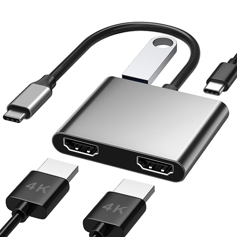 Four-In-One Docking Station Type-C to Dual HDMI Docking Station Usb-C Laptop Connected to Monitor Hub