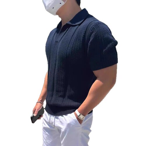 Trendy New Japanese Omotesando Style Unbranded Laced Collar Breathable White Knit Short Sleeve T-shirt for Versatile Wholesale