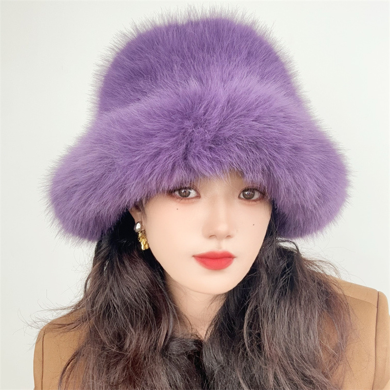 Lyxig vinter bucket hat i fuskpäls unisex_voghion.com