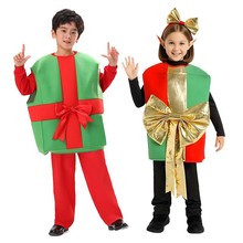 跨境圣诞节服装 儿童演出服圣诞老人礼物盒服圣诞装扮派对节日服
