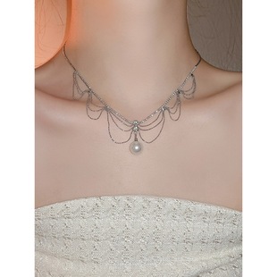 Mikao Jewelry ™ Princess Style Pearl Tassel Necklace for Women 2023 Clavicle Chain Niche High-End Neck Chain Accessories V-Neck