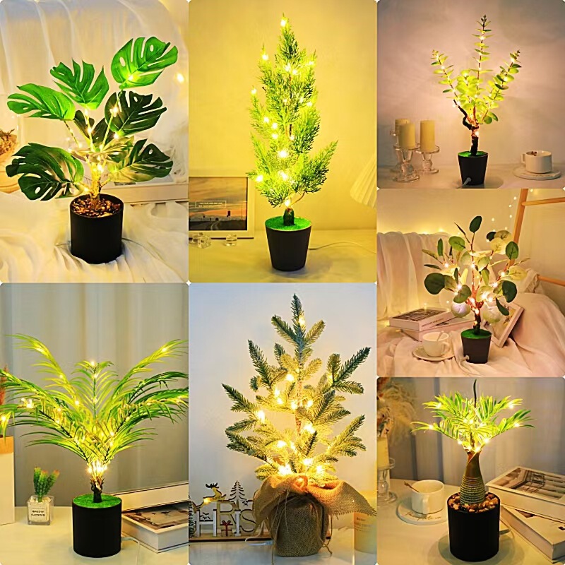 Cross-Border New Model Led Tree Light for Indoor Bedroom, Simulated Plant Night Light, Decorative Lamp, Colorful Lighting, Table Lamp