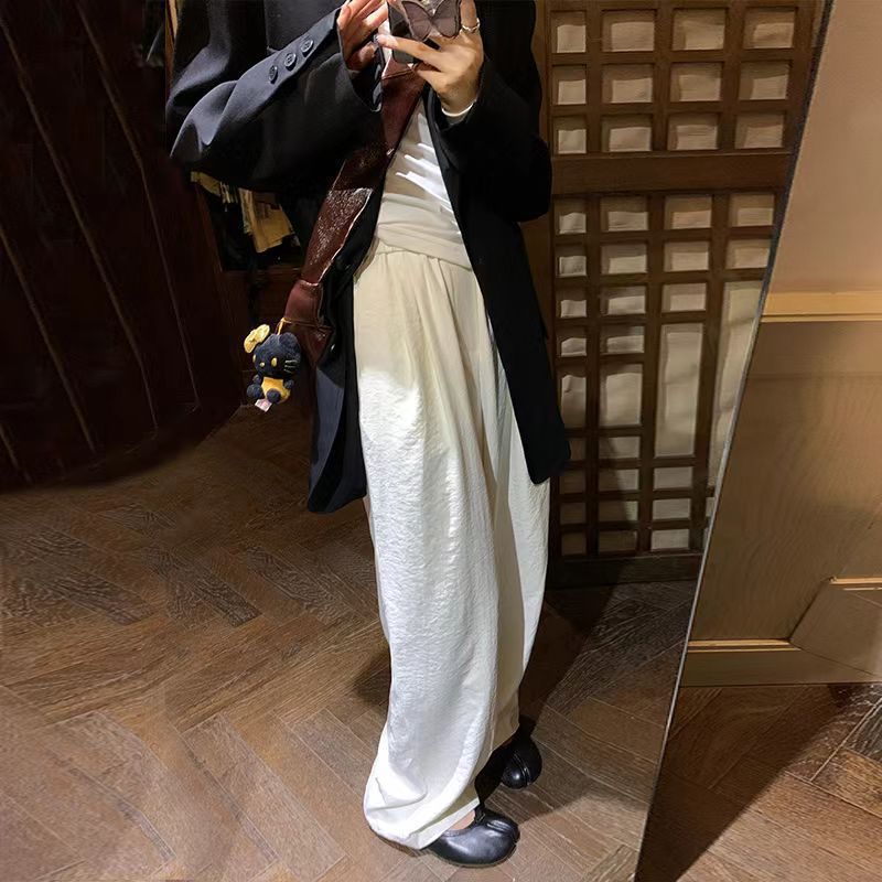 White Yamamoto Pants Women's Spring 2025 New Slim-fit Loose Pants Straight Casual Wide-leg Pants