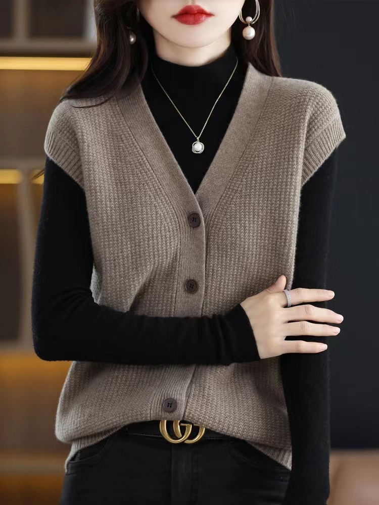 2024 primavera y otoño nuevo retro con cuello en V Chaleco de punto suelta desgaste exterior overwear chaleco suéter de las mujeres