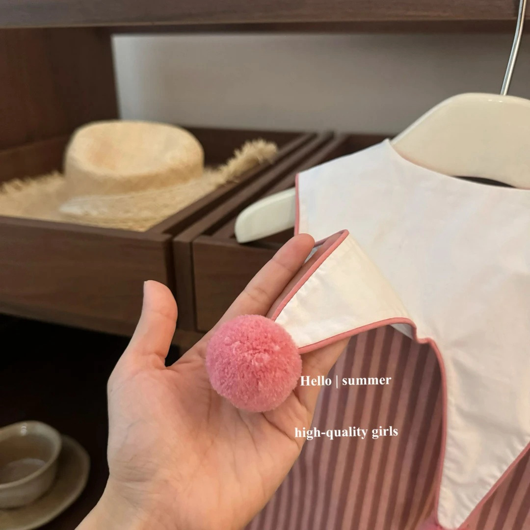 Vestido de siete niñas de limón salado, estilo occidental de verano, nuevo tesoro femenino, falda de chaleco a rayas con solapa, vestido de princesa sin mangas para niños