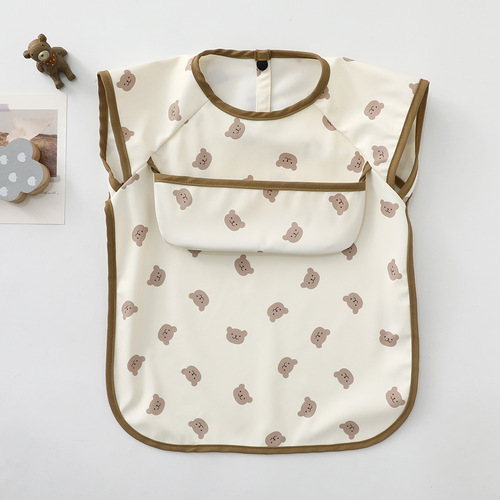 Denmark's new PU children's short-sleeved waterproof coveralls, super soft baby eating clothes, bibs, infants and young children wearing reverse clothing