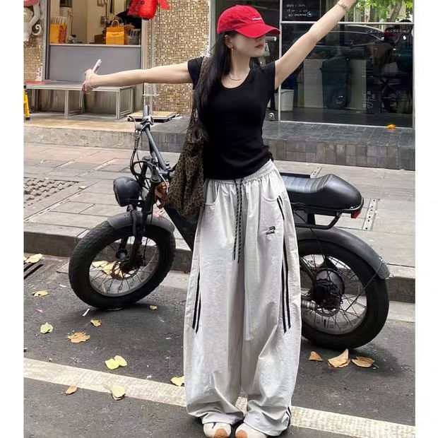 American-Style Embroidered Striped Quick-Dry Double-Stripe Pants for Women, Summer 2026 New Loose Straight-Leg Quick-Dry Casual Sports Long Pants American-Style Embroidered Striped Quick-Dry Double-Stripe Pants for Women, Summer 2026 New Loose Straight-Leg Quick-Dry Casual Sports Long Pants