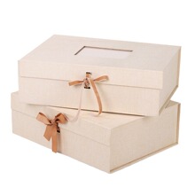 高档麻布制折叠盒一体成型翻盖磁铁盒开窗礼品盒外贸跨境Gift box