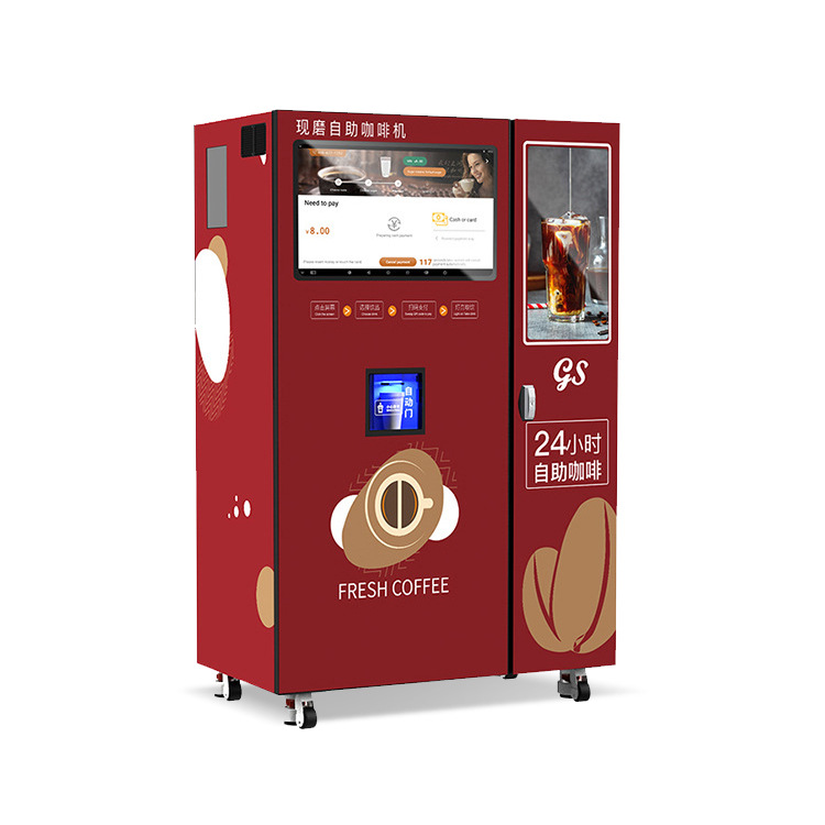 Máquina de café con código de escaneo recién molido, fabricación automática de hielo, autoservicio de temperatura dual frío y caliente, máquina expendedora de café recién molido, máquina de té con leche