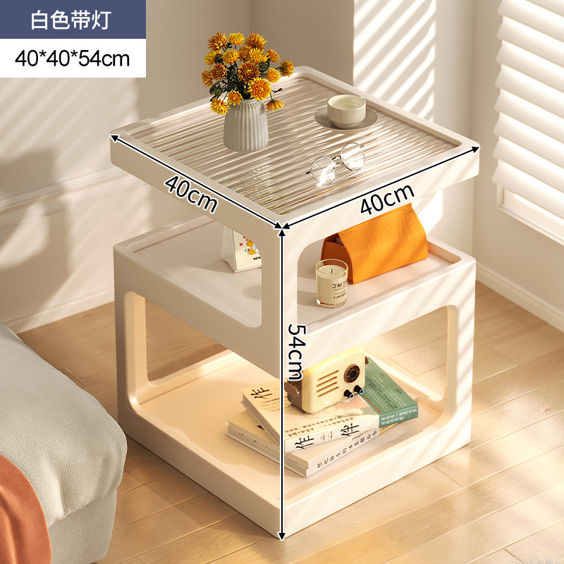 Substitución de la meseta de cama de madera maciza simple moderna pequeña casera armario de dormitorio con iluminación estante de cama creativo