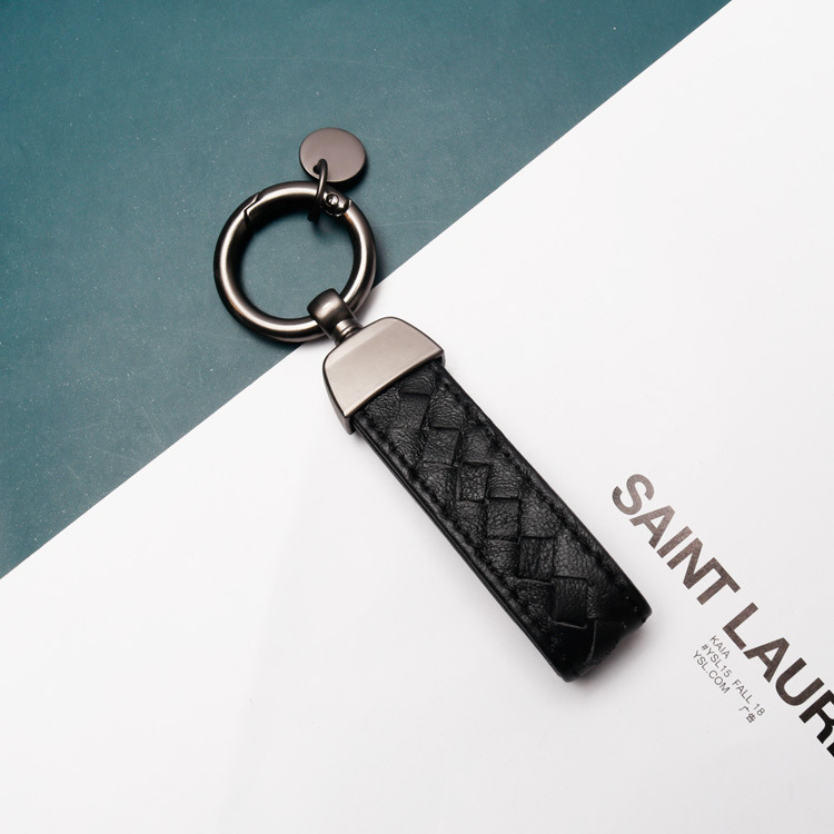Woven fashionable keychain sheepskin for men and women with laser