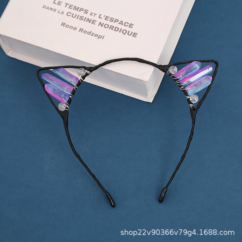 Orejas de gato diadema cristal natural Amazon Venta caliente chapado color accesorios para el cabello hecho a mano fiesta