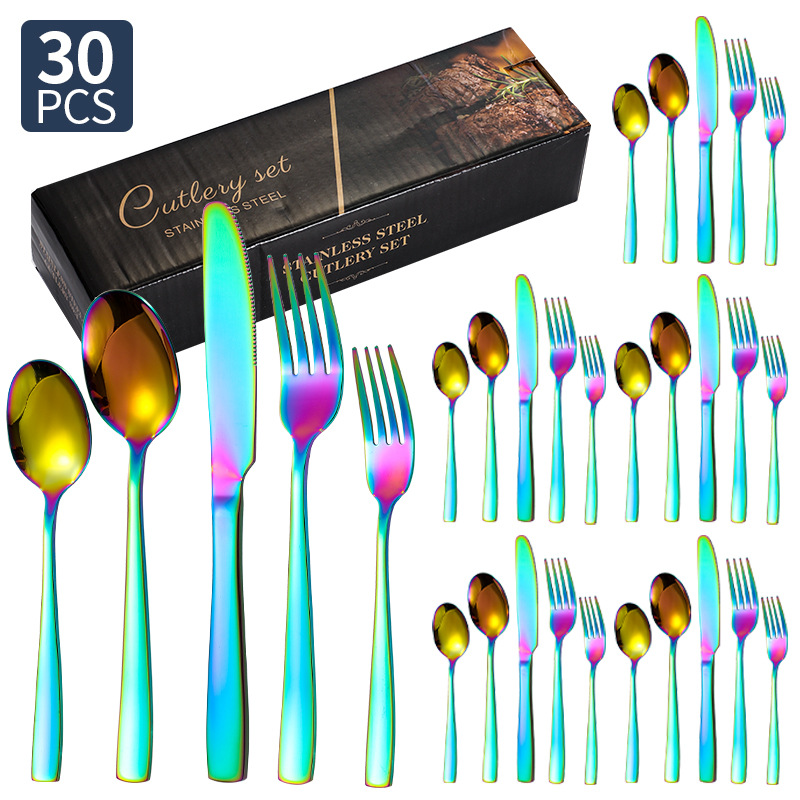 Transfronterizo Amazon cubiertos de acero inoxidable de mango cuadrado 20 / 24 / 30 piezas set cuchillo de filete de comida occidental tenedor cuchara set box