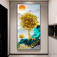 福鹿入户玄关装饰画灯画轻奢走廊过道壁画现代简约客厅风景画挂画