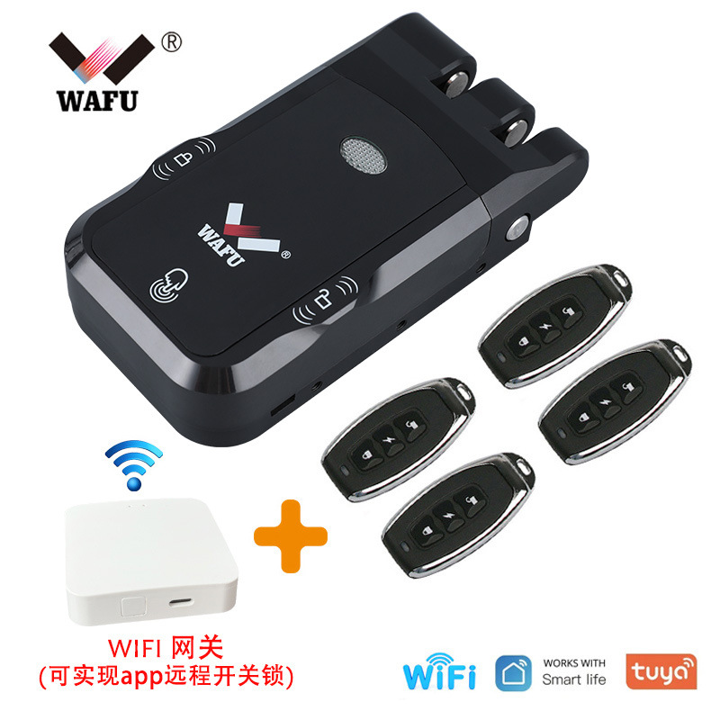 Cerradura de puerta antirrobo con control remoto invisible sin taladro para uso doméstico, con diseño de doble circuito y doble motor, de WAFU para comercio transfronterizo.