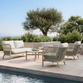 Madera sólida nórdica al aire libre ocio de caña anticorrosivo sofá de madera impermeable y solar patio modelo de casa de muebles de teca combinación