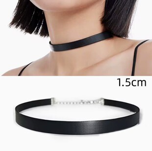 Cool PU Leather Short Choker Clavicle Chain Stainless Steel Necklace Leather Leather Neck Chain New