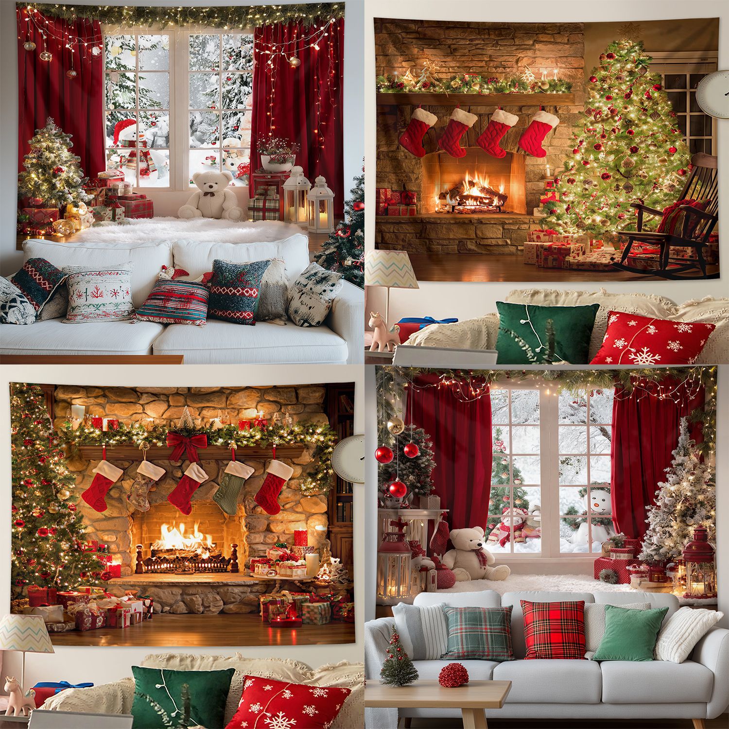 圣诞节挂毯圣诞树雪景壁炉背景挂布圣诞活动背景墙挂布圣诞节装饰