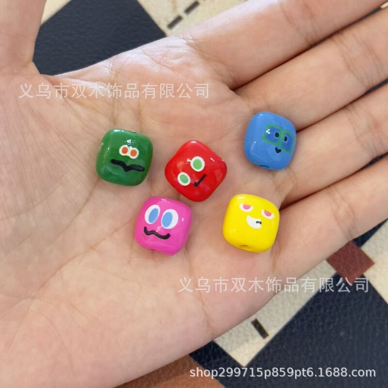 14mm印花烤漆五月天表情馒头串珠 diy手链手机链包挂车挂饰品配件|undefined