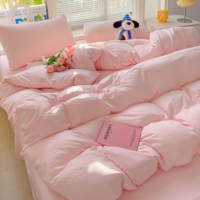 A类母婴级可裸睡超柔混搭纯色床单四件套床笠被套学生宿舍三件套4