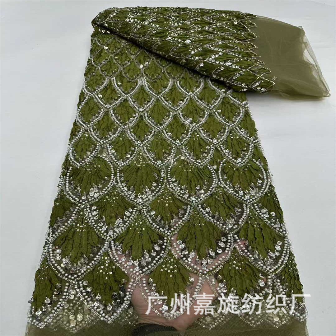 Pequeño estilo francés fragrante conchas tridimensionales con bordado clavos tela de encaje de perlas de rendimiento de alta definición ropa de moda tela de boda image 4