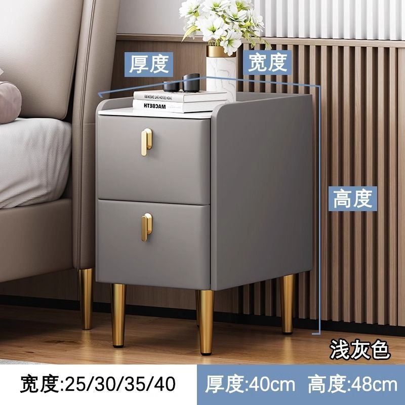 Pequeña mesa de cabecera de madera maciza lujosa cabecera de cabecera ultra estrecha armario de almacenamiento multicapa de 25cm armario de almacenamiento pequeño paquete completo