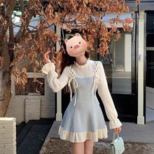 小香风假两件连衣裙女冬miu系穿搭松本掐腰小个子短裙女新款丧丧