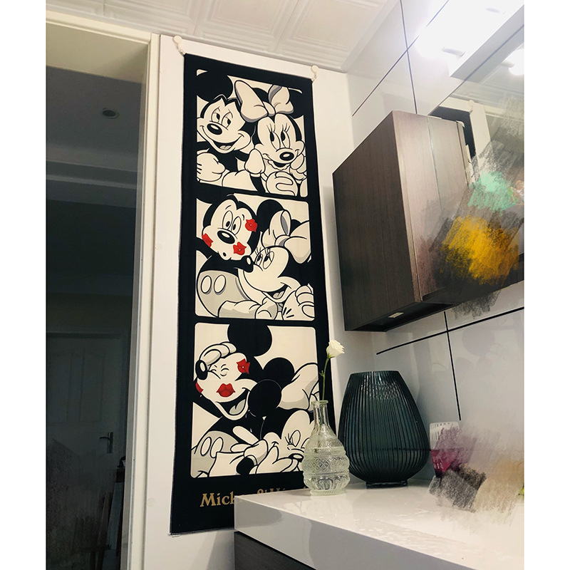 Retro Film Style Mickey Background Cloth Cartoon Bedroom Porch Vertical Hanging Painting Dormitory Layout Decorative Cloth