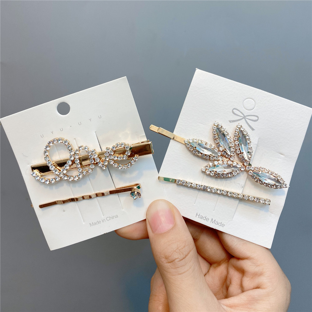 Wholesale Jewelry Diamond Leaf One Word Clip Pair Nihaojewelry display picture 1