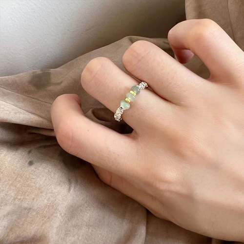 Ins blogger's style broken silver ring for women, minimalist and niche, crystal and pearl S925 silver elastic ring for index finger