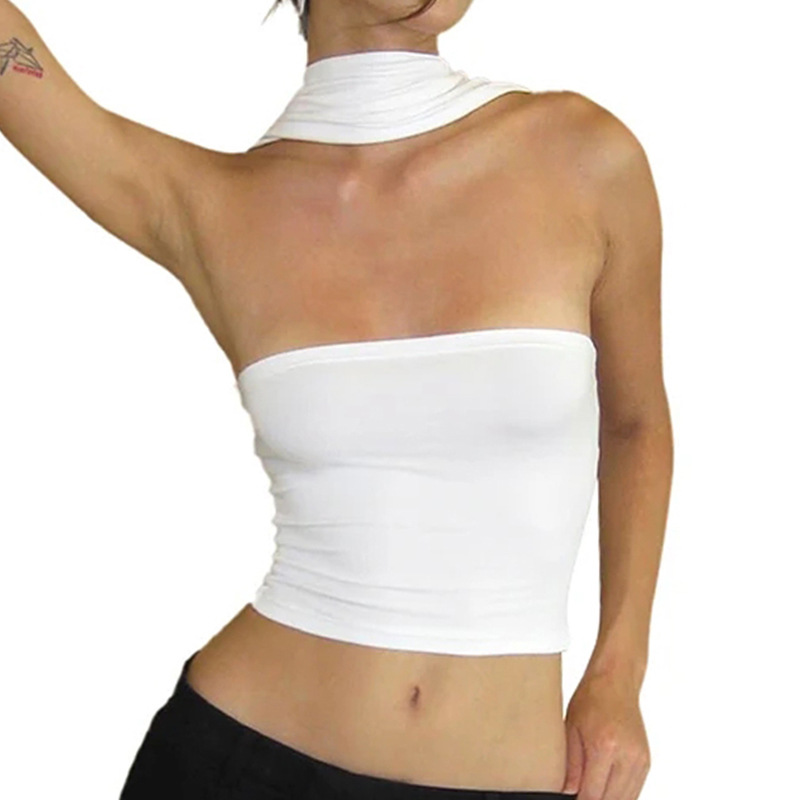 欧美外贸跨境纯色挂脖小背心紧身辣妹抹胸性感无袖礼服跨境电商现