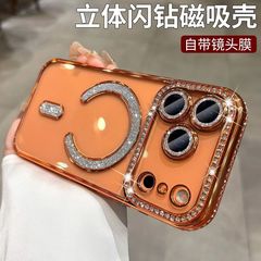 适用iPhone17promax手机壳闪钻透明磁吸苹果16镜头膜防摔15保护套