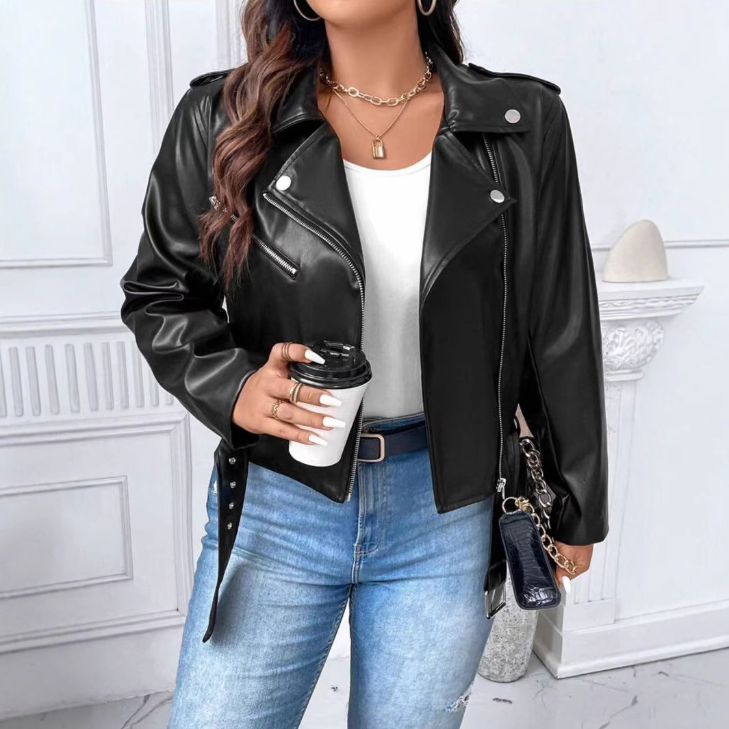 Spring and Autumn Plus Size Women's Short Leather Jacket European and American Motorcycle Suit Slim Winter Jacket Pu Leather Jacket for Women