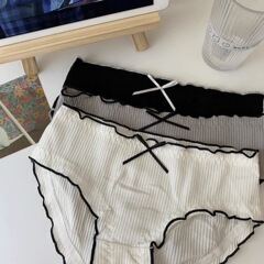 "Be romantic, be cute" daily basic women's mid-waist cotton underwear black and white gray wood ear edge solid color