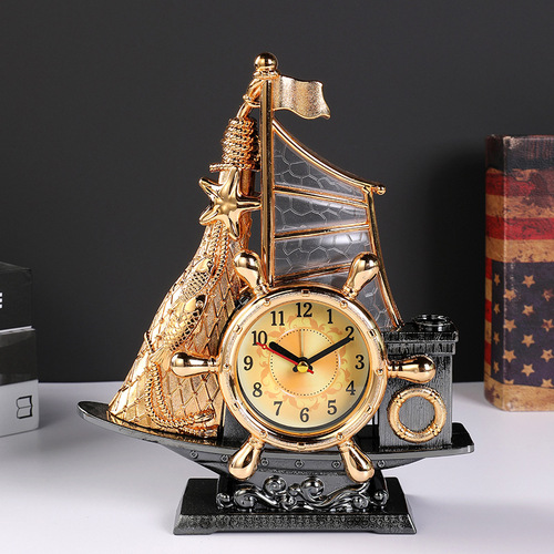 Creative smooth sailing desk clock European retro alarm clock home furnishings clock decoration student bedside alarm clock