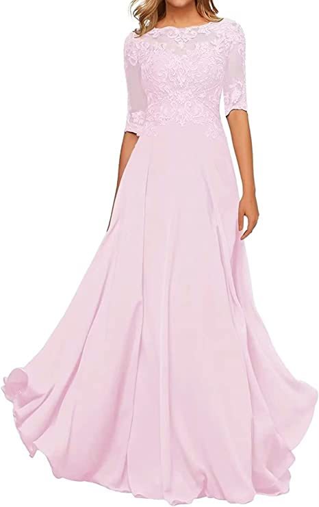 Nuevo Comercio exterior Amazon popular vestido de noche de encaje cuello redondo elegante adelgazamiento gasa largo piso-longitud vestido de banquete