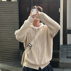 ニットのカーディガンの男性の秋の薄いタイプのカジュアルなファスナーは帽子の純色の高級感があります。