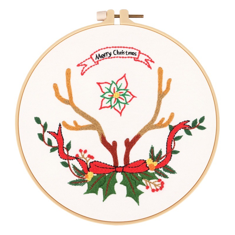 Original DIY hecho a mano bordado material paquete feliz Navidad Santa Claus regalo auto-bordado traje transfronterizo Inglés