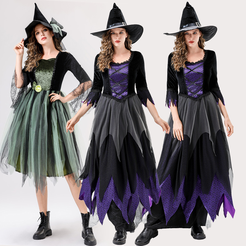 Halloween Costume Adult Green Mesh Witch Skirt Purple Witch Clothes Holiday Dress Stage Outfit Halloween Costume Adult Green Mesh Witch Skirt Purple Witch Clothes Holiday Dress Stage Outfit