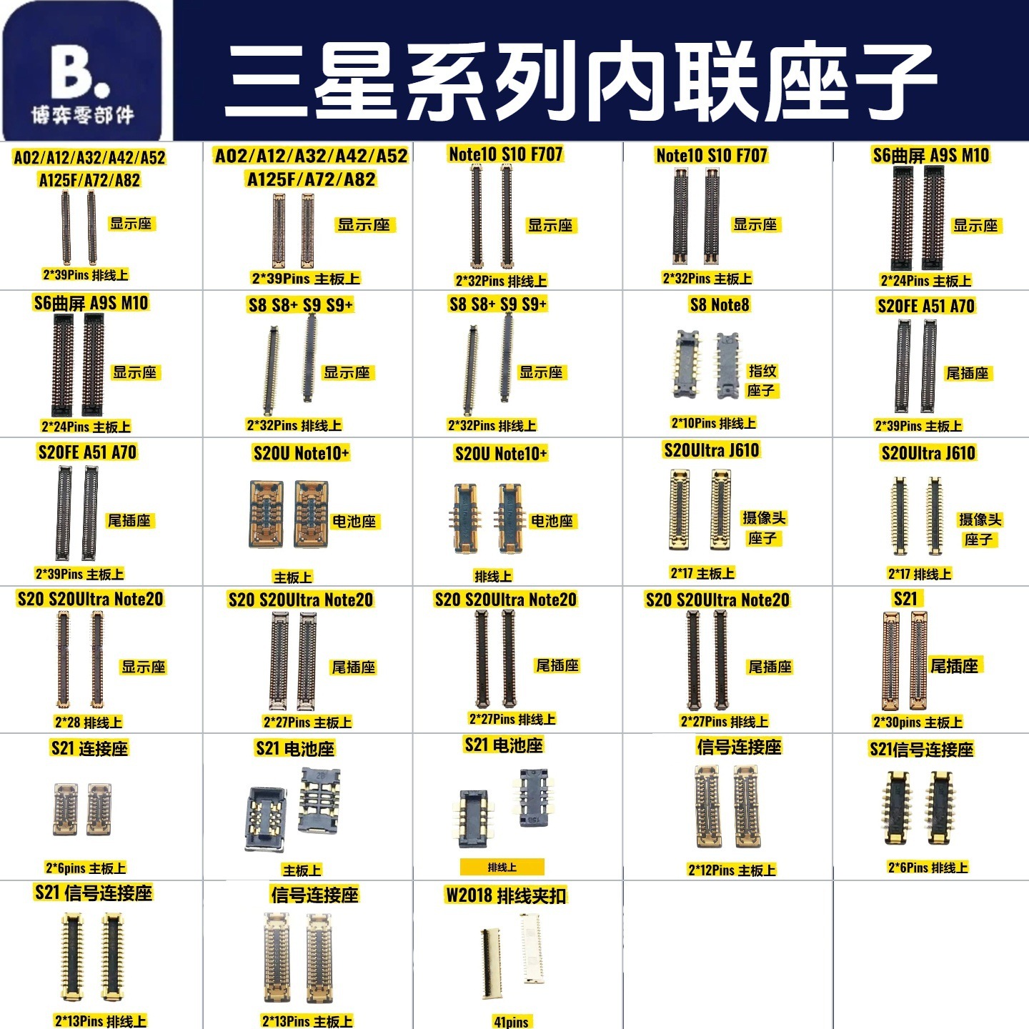适用三星S24US8+S21S22S23S25显示座Note20Ultra尾插座指纹电池座