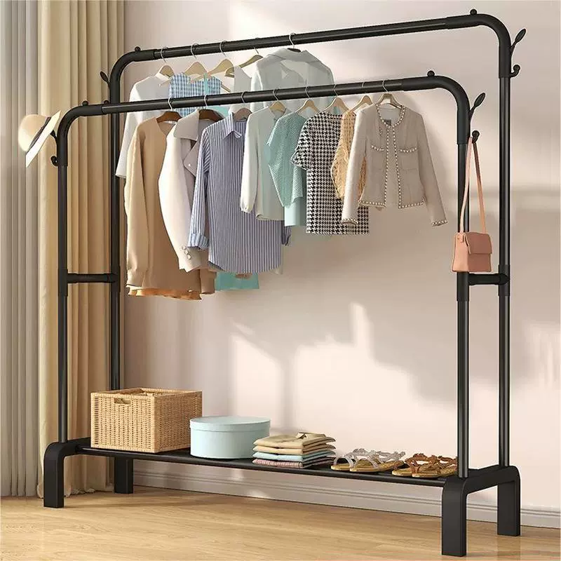 晾衣架落地家用卧室衣帽架阳台室内多功能晾晒衣杆挂衣架贴标代发